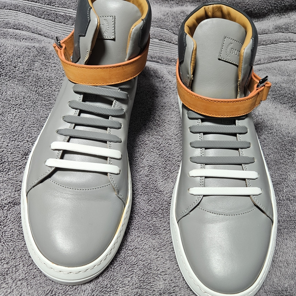 Buscemi High-Top Sneakers in Gray and Orange